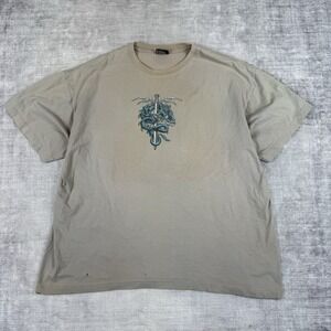 Vintage Y2K Shirt Mens XL Tan Dragon Double Sided Japanese Skater‎ Streetwear